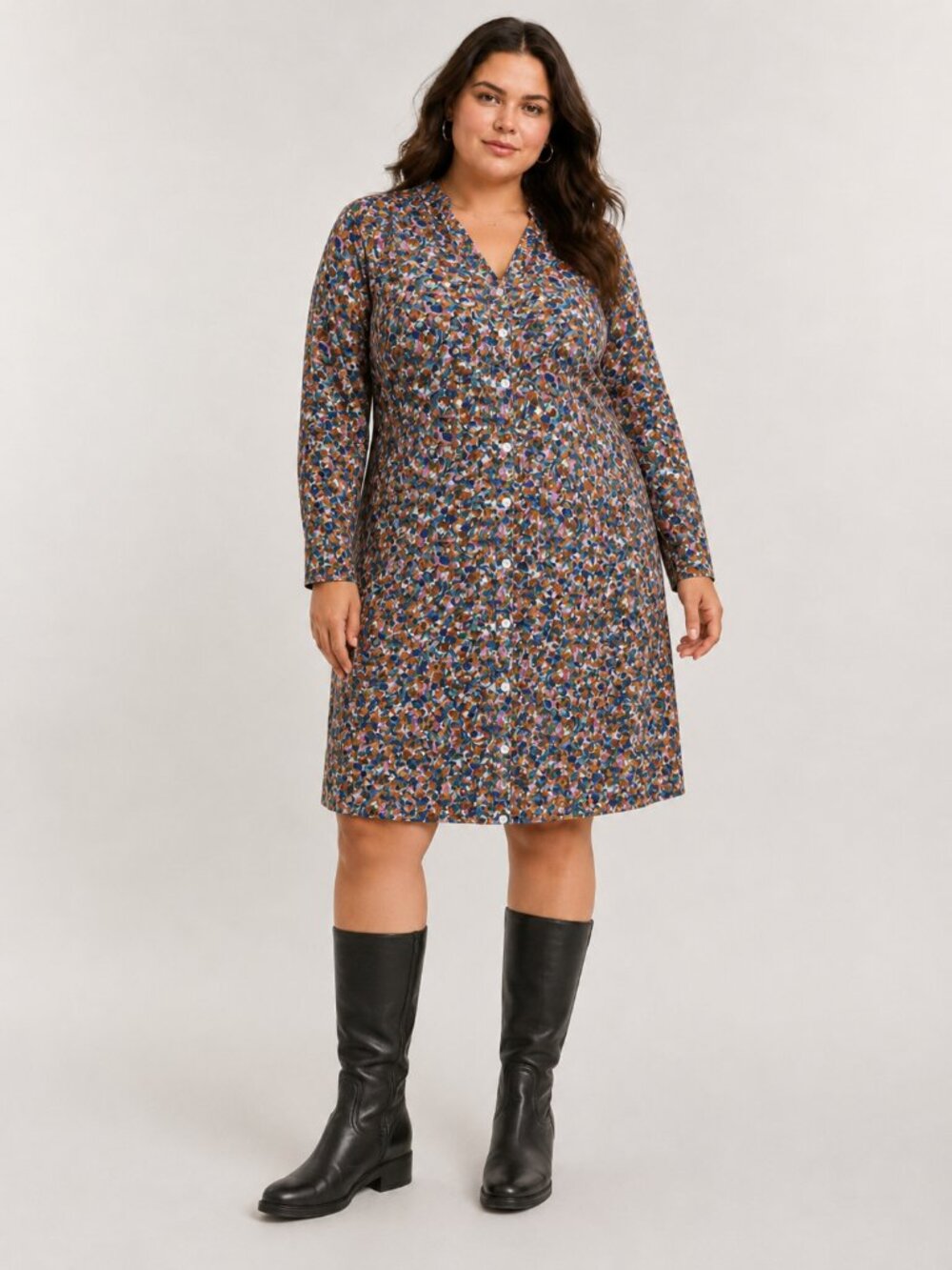 RAGA 1X Abstract Floral Button Front Boho Dress